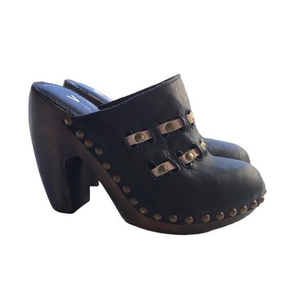 Violet Tash Leather Studded Wooden Heel Clogs Shoes Women Size 8 - Picture 2 of 8